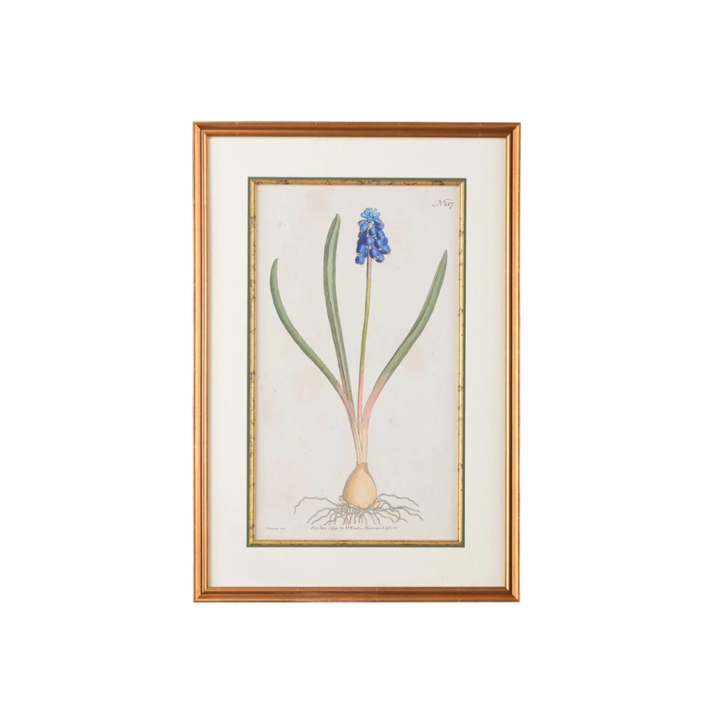 Blue Floral Botanical Wall Art Framed in Antique Gold - Paintings - The Well Appointed House