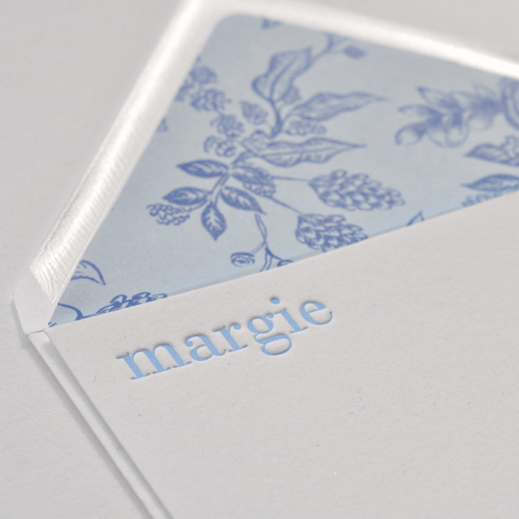 Blue Floral - Design 103 Personalized Letterpress Note & Enclosure Cards - Stationery - The Well Appointed House