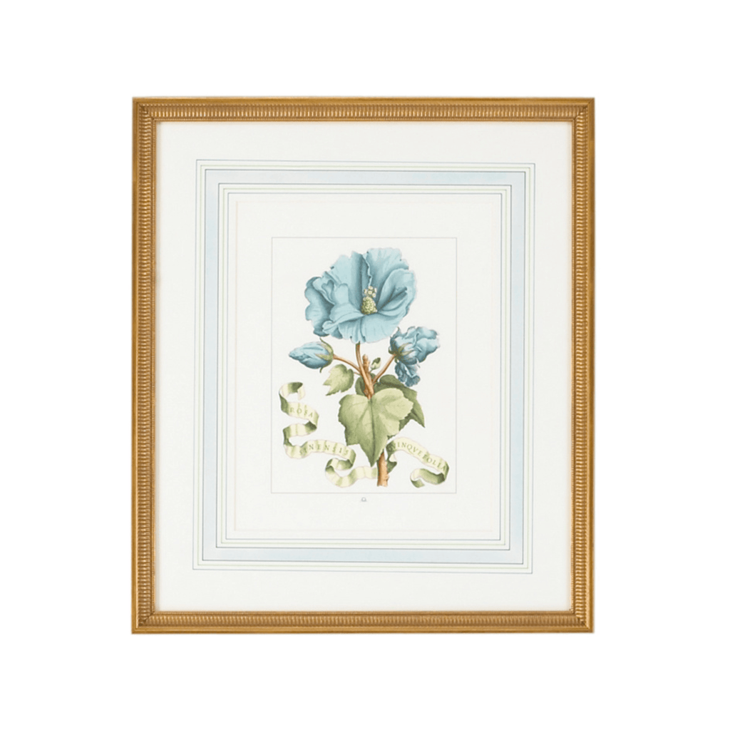 Blue Flowers with Ribbon Artwork in Gold Frame I - Paintings - The Well Appointed House