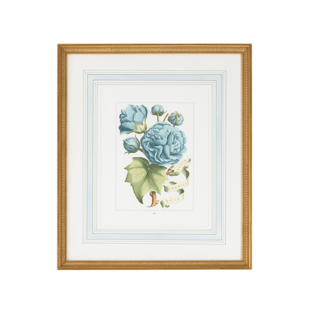 Blue Flowers with Ribbon Artwork in Gold Frame II - Paintings - The Well Appointed House