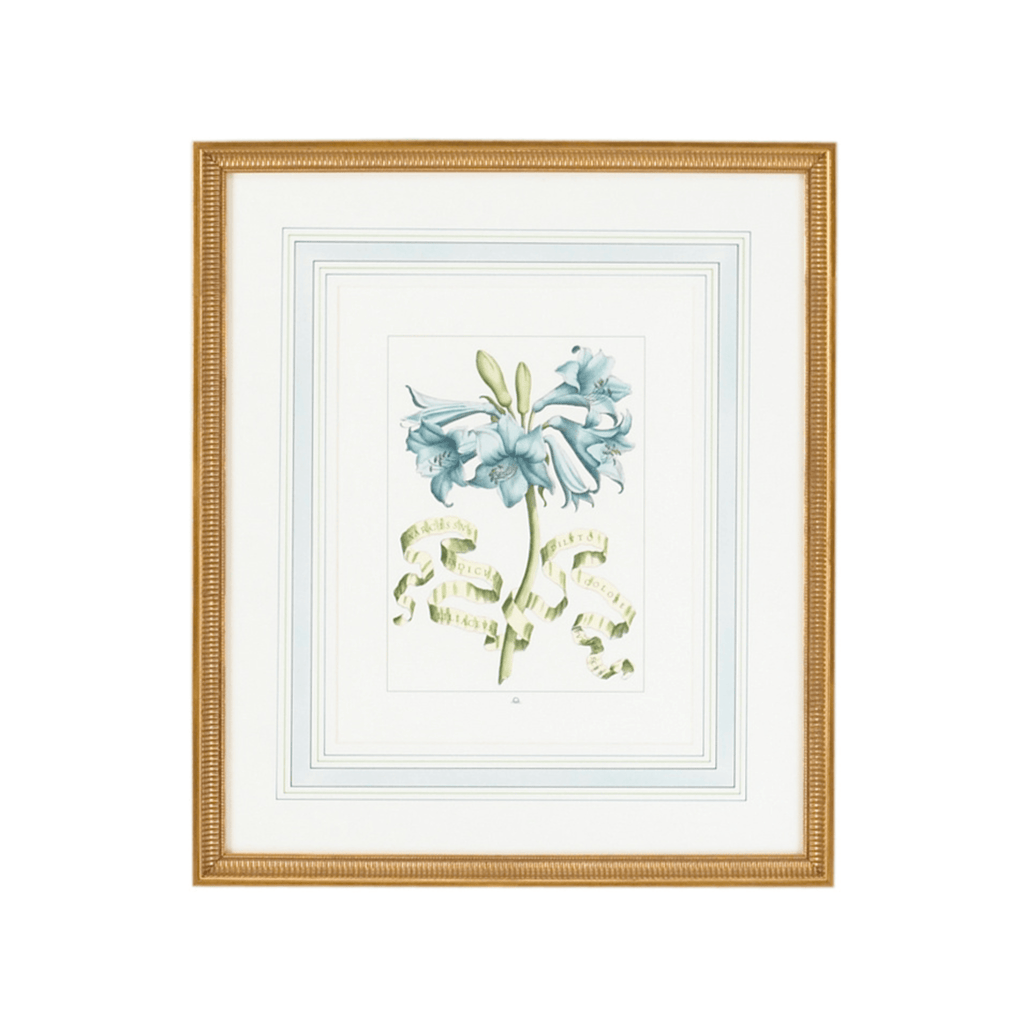 Blue Flowers with Ribbon Artwork in Gold Frame III - Paintings - The Well Appointed House