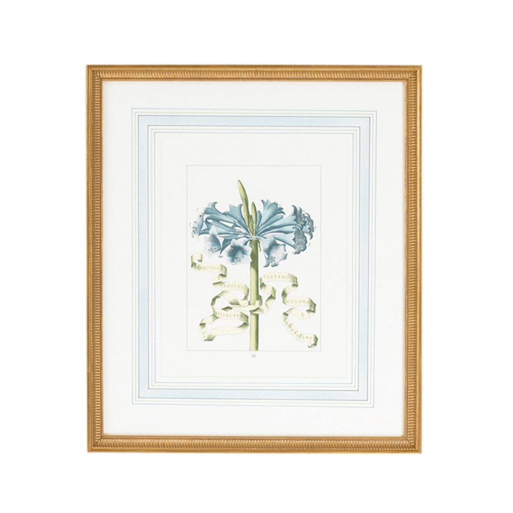 Blue Flowers with Ribbon Artwork in Gold Frame IV - Paintings - The Well Appointed House