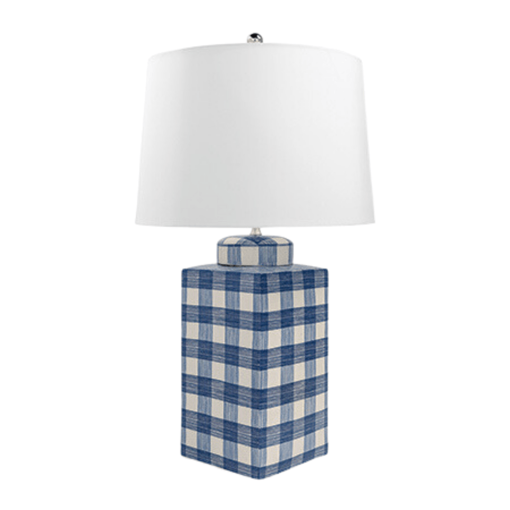 Blue Gingham Porcelain Lamp With Shade - Table Lamps - The Well Appointed House