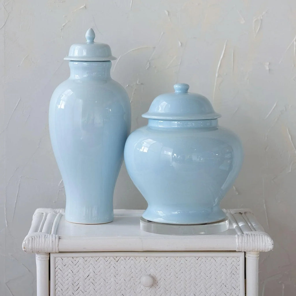 Blue Glaze Short Porcelain Lidded Ginger Jar - Vases & Jars - The Well Appointed House