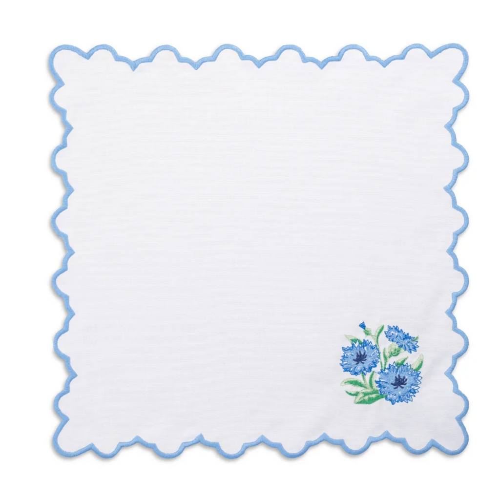 Blue Lotus Flower Embroidered Placemat & Napkin Set - The Well Appointed House