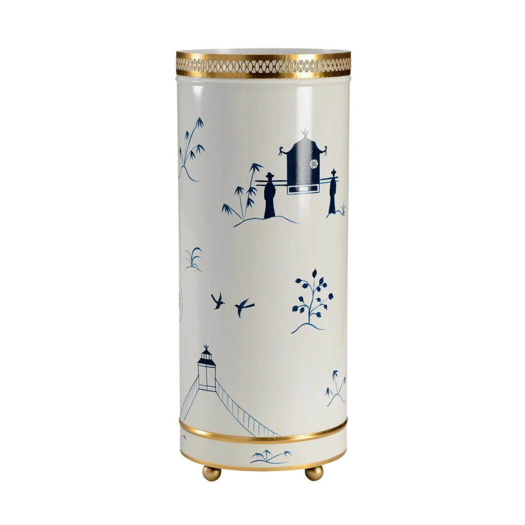 Blue on White Chinoiserie Umbrella Stand - Umbrella Stands - The Well Appointed House