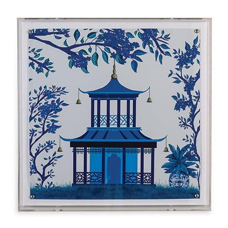 Blue Pagoda I Framed Wall Art - Paintings - The Well Appointed House