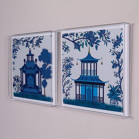 Blue Pagoda II Framed Wall Art - Paintings - The Well Appointed House