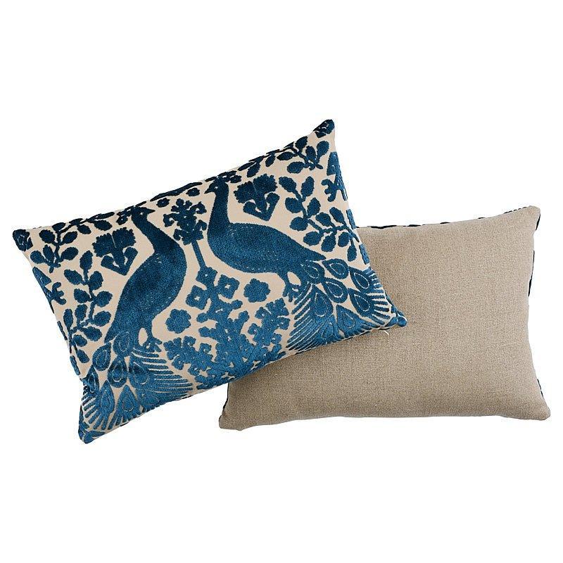 Blue Pavone Peacock Velvet Throw Pillow - Pillows - The Well Appointed House