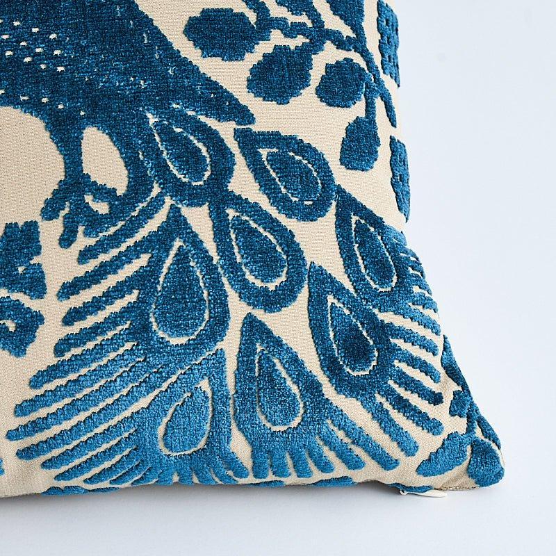 Blue Pavone Peacock Velvet Throw Pillow - Pillows - The Well Appointed House