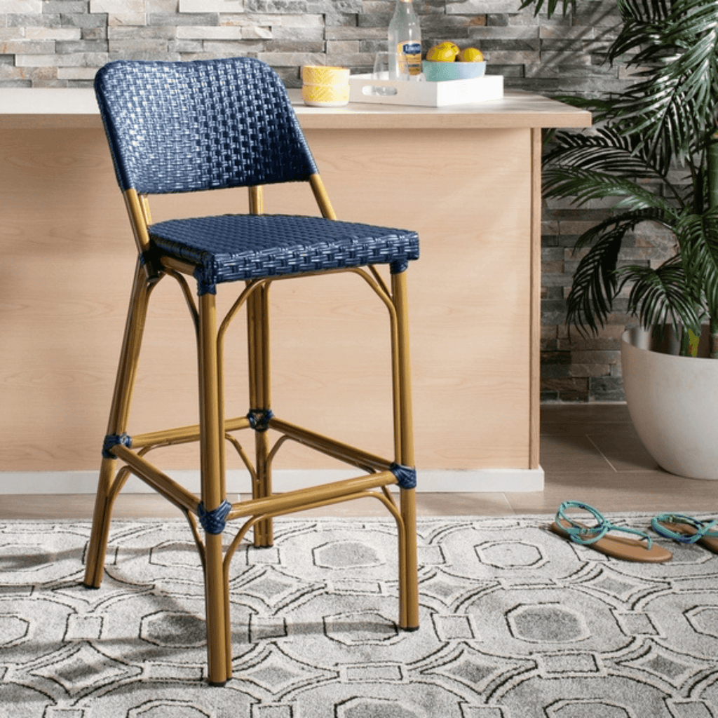 Blue PE Wicker & Aluminum Indoor-Outdoor Bar Stool - Bar & Counter Stools - The Well Appointed House