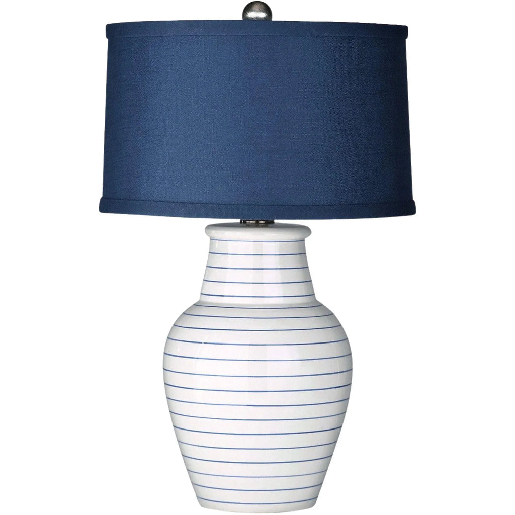 Blue Pinstripe Beach House Ceramic Table Lamp with Navy Linen Shade - Table Lamps - The Well Appointed House