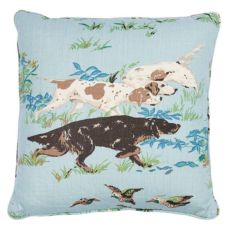 Blue Pointers 22" Classic Hunting Scene Linen Throw Pillow - Pillows - The Well Appointed House