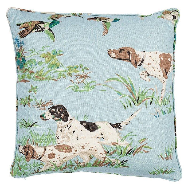 Blue Pointers 22" Classic Hunting Scene Linen Throw Pillow - Pillows - The Well Appointed House