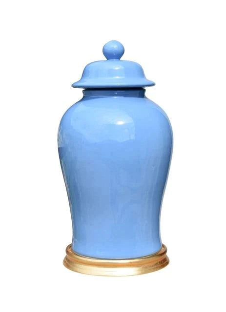 Blue Porcelain Temple Jar with Gold Leaf Base - Vases & Jars - The Well Appointed House
