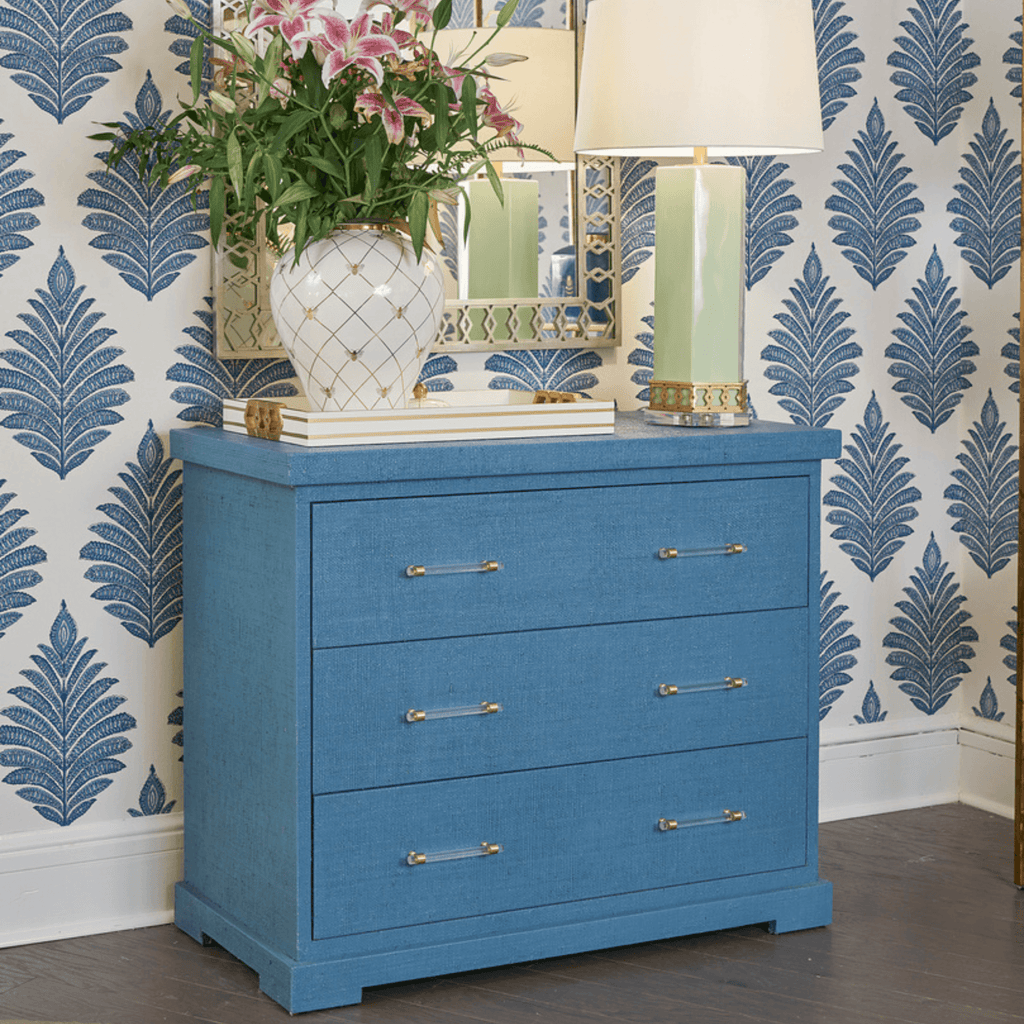 Blue Raffia Covered Side Chest - Nightstands & Chests - The Well Appointed House