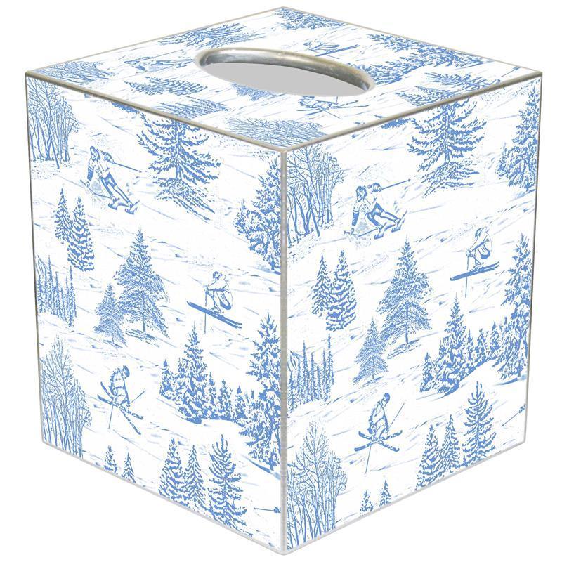 Blue Ski Toile Decoupage Wastebasket and Optional Tissue Box - Wastebasket Sets - The Well Appointed House