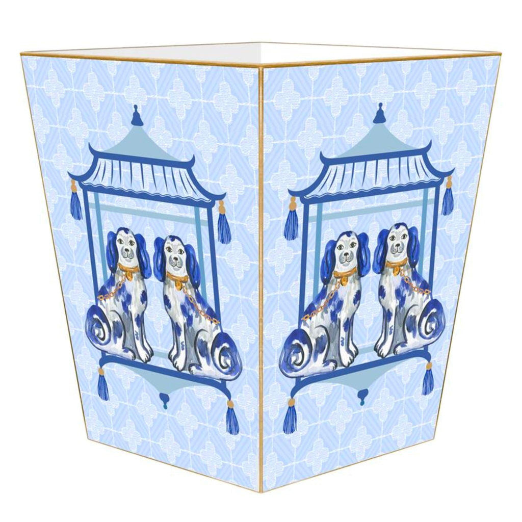 Blue Staffordshire Chic Dogs on Blue Wastepaper Basket and Optional Tissue Box Cover - Wastebasket - The Well Appointed House