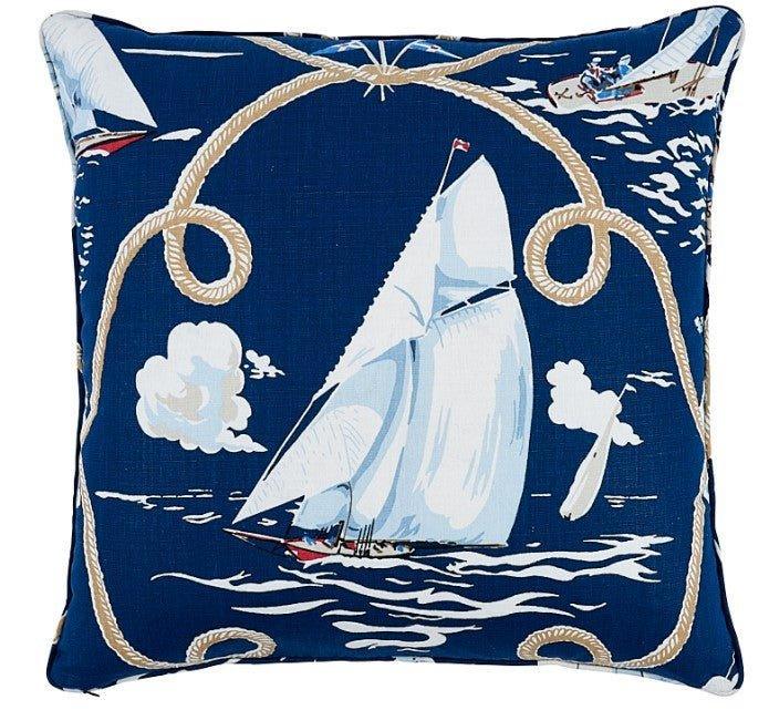 Blue Summer Regatta Linen 24" Throw Pillow - Pillows - The Well Appointed House