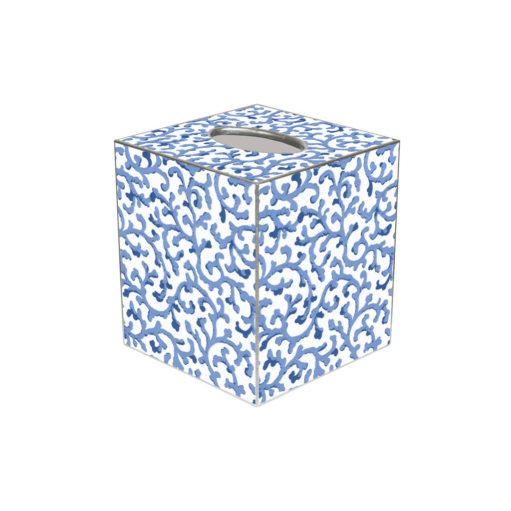 Blue Waverly Scroll Wastepaper Basket and Optional Tissue Box Cover - Wastebasket - The Well Appointed House