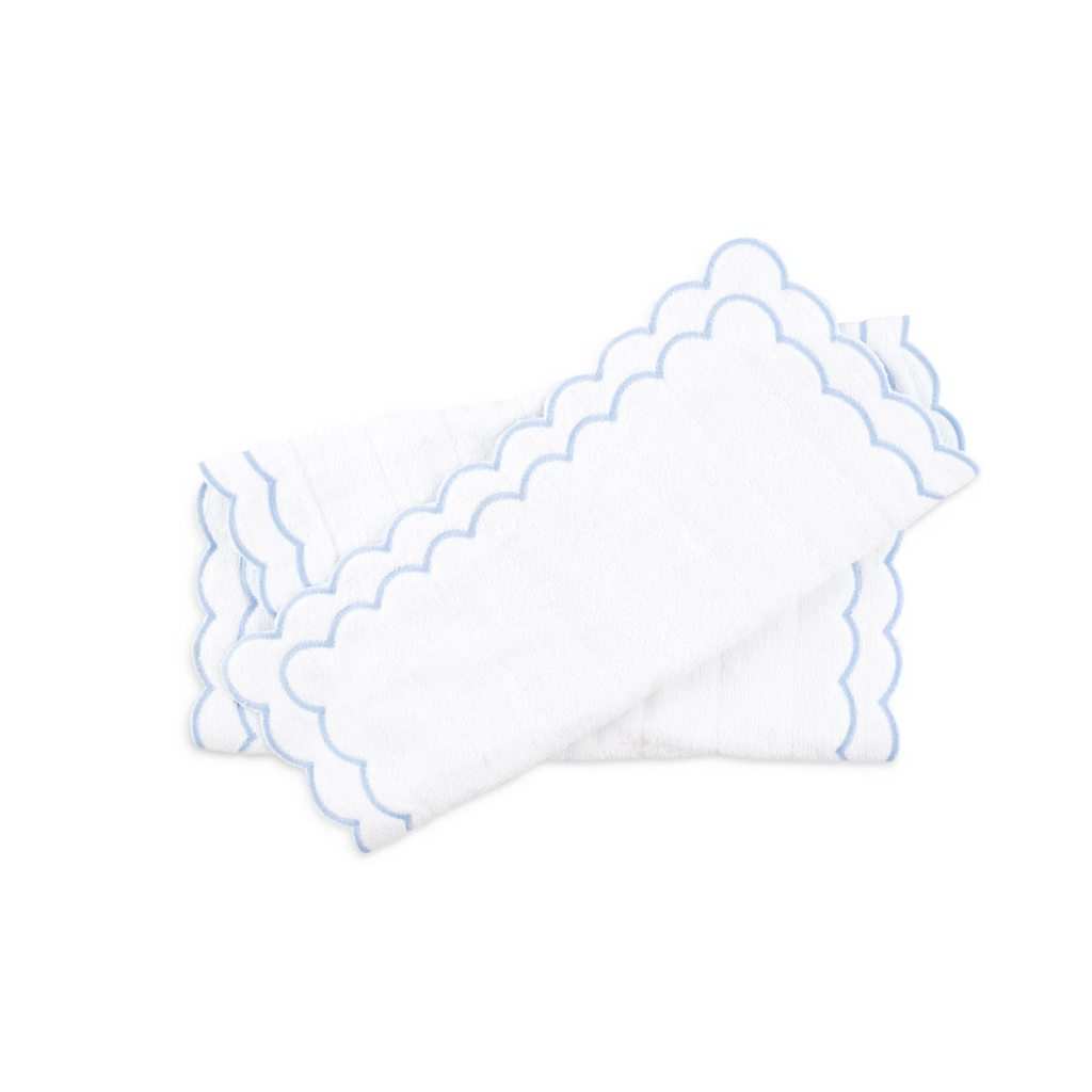 White Scalloped Edge Embroidered Cotton Bath Mat - Available With Pink, Blue Or Green Trim - The Well Appointed House