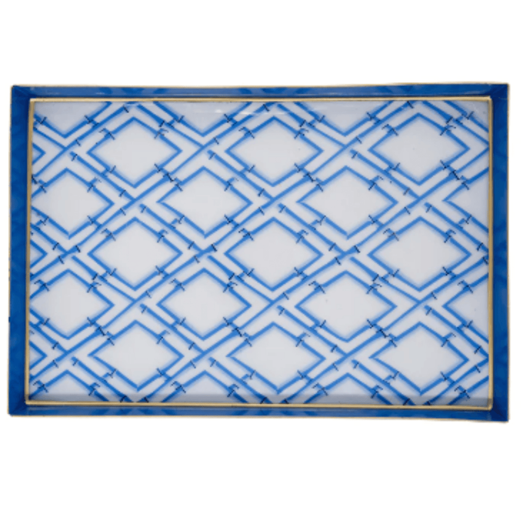Blue & White Cane Enameled Oliver Rectangular Tray - Decorative Trays - The Well Appointed House