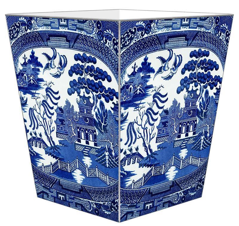 Blue Willow Decoupage Wastebasket and Optional Tissue Box Cover - Wastebasket Sets - The Well Appointed House