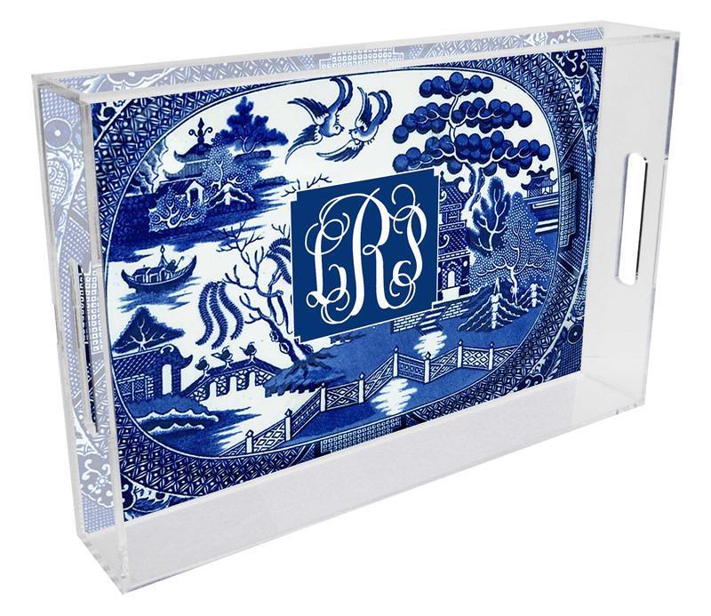 Blue Willow Lucite Tray, Available in Two Different Sizes - Decorative Trays - The Well Appointed House