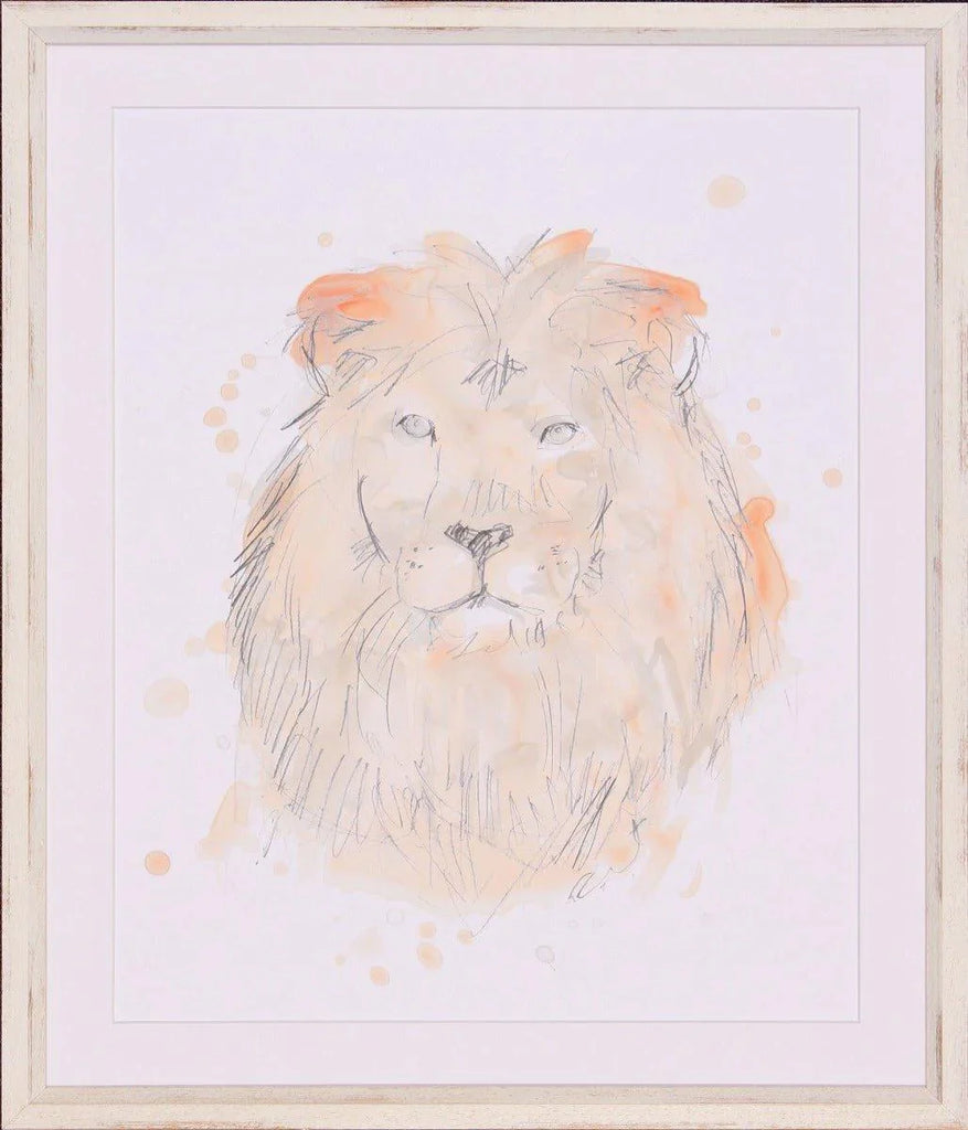 Blush Peach Savannah Lion Lithograph in Grey Frame - Little Loves Art - The Well Appointed House