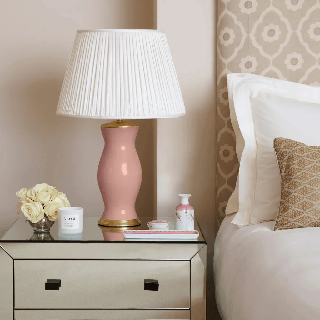 Blush Pink Handblown Glass Lamp with Brass Accents - Table Lamps - The Well Appointed House
