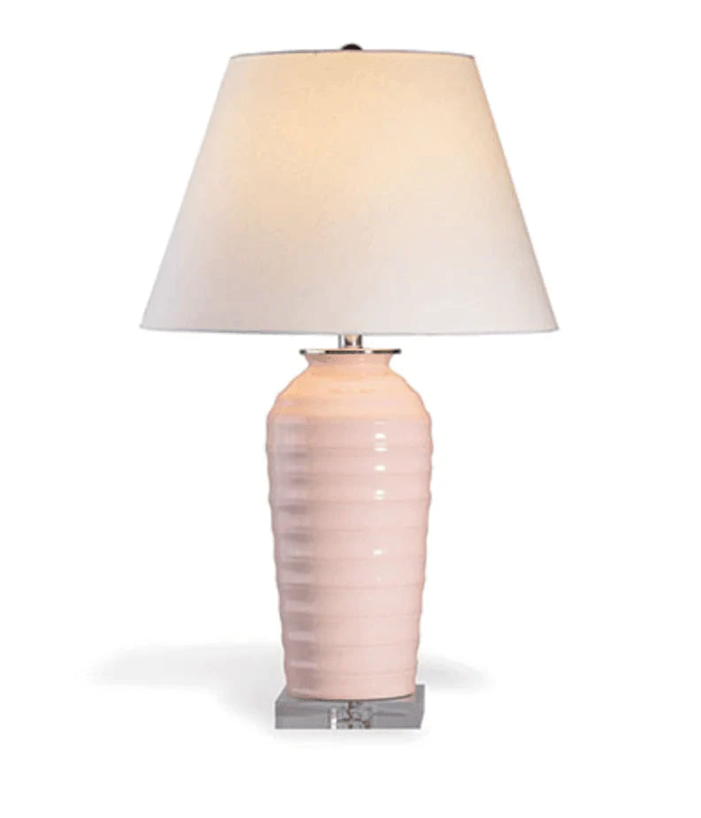 Blush Pink Porcelain Ribbed Table Lamp With Acrylic Base - Table Lamps - The Well Appointed House