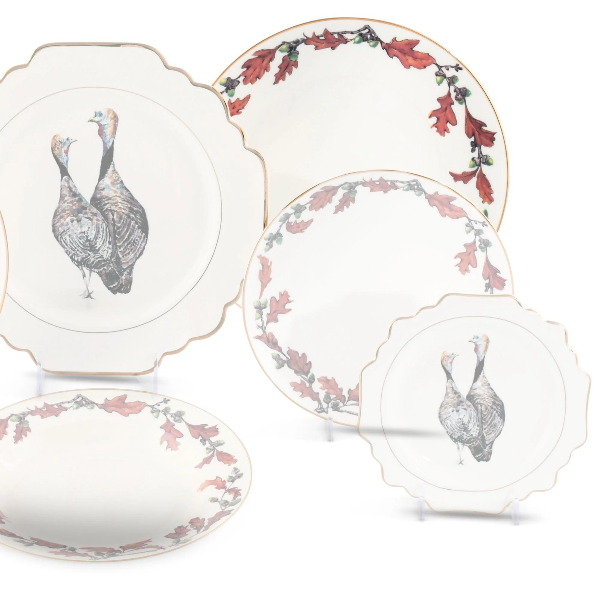 Set of 4 Bone China Acorn Design Round Salad Plates – The Well Appointed  House