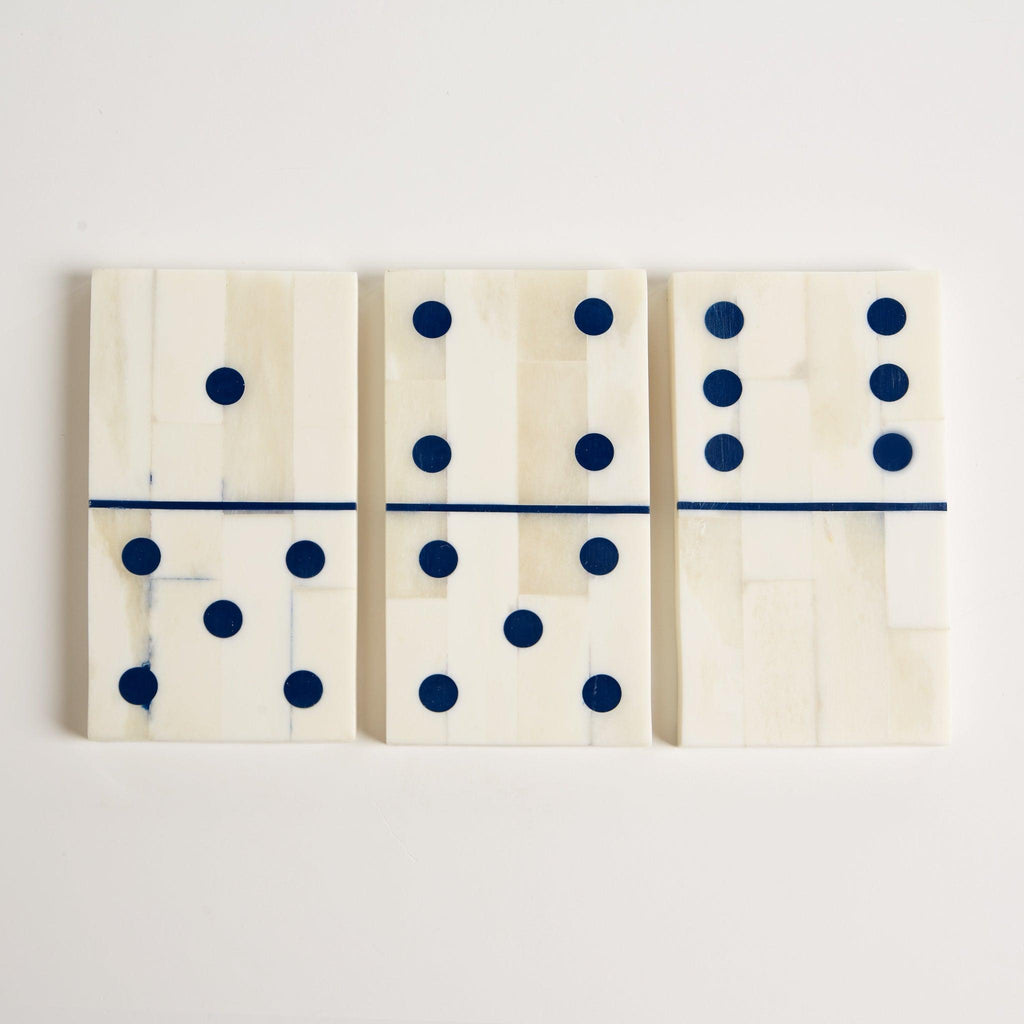 Bone Inlay Domino Set in Blue & White Herringbone - Games & Recreation - The Well Appointed House