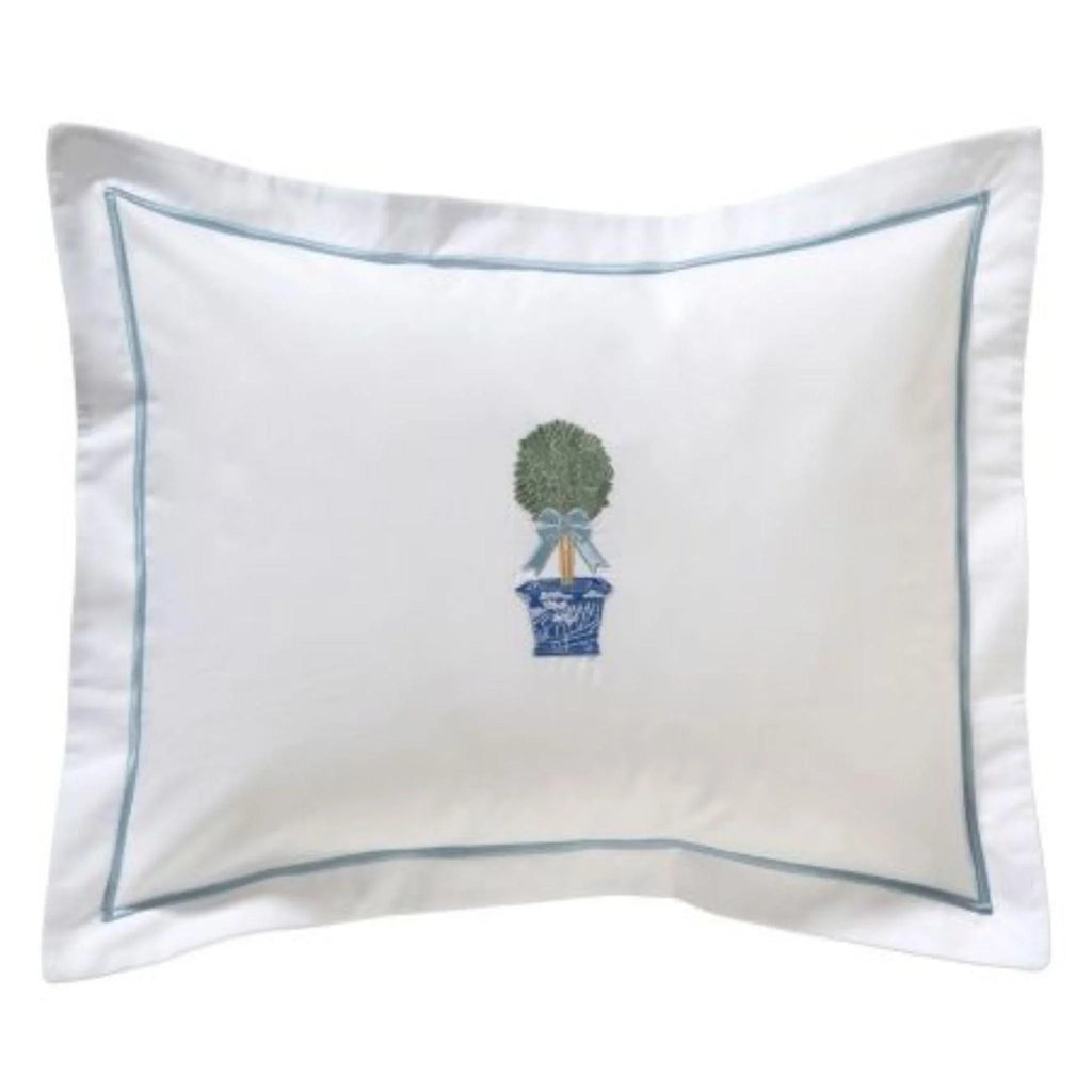 Boudoir Pillow Cover with Embroidered Boxwood Topiary - Euro Shams - The Well Appointed House