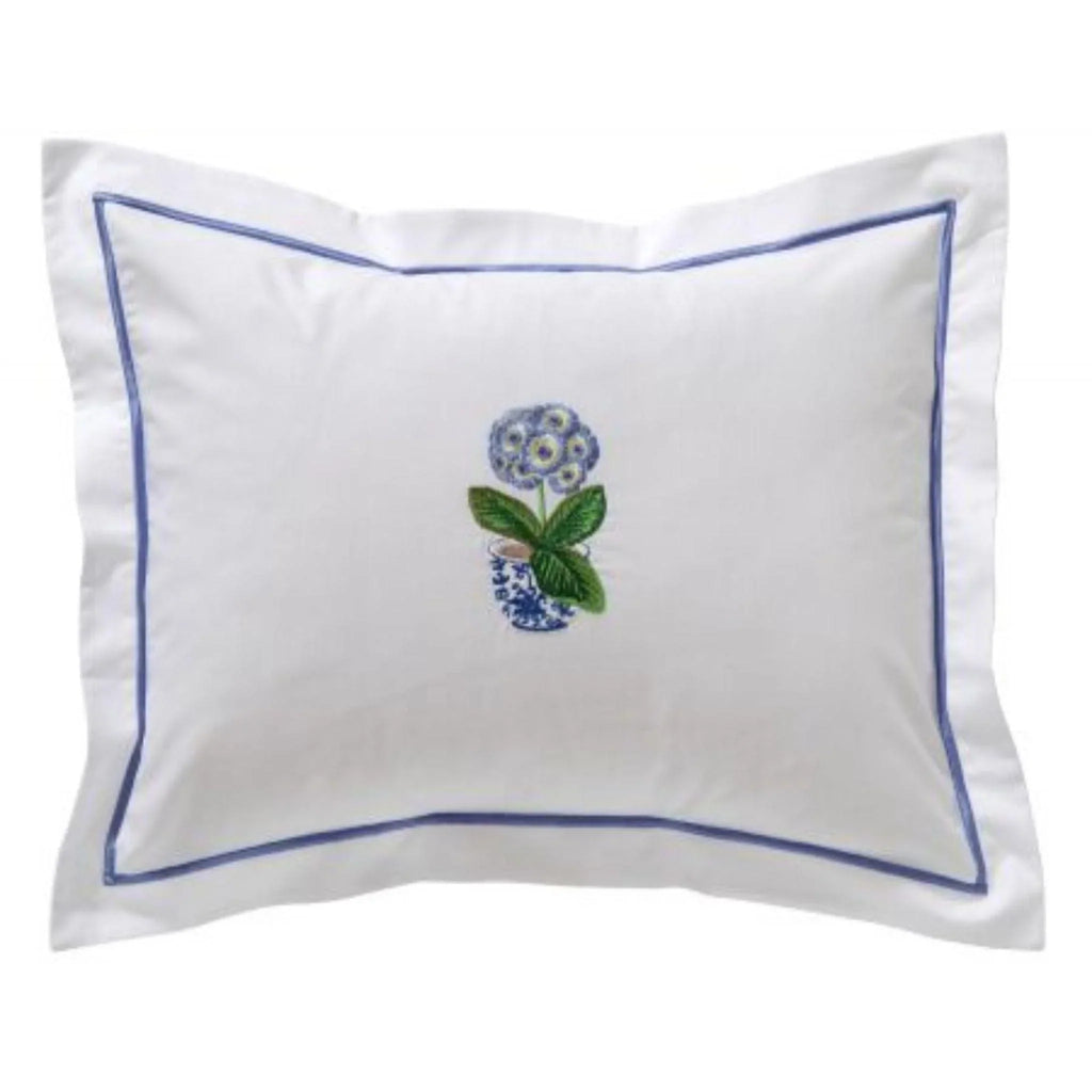Boudoir Pillow Cover with Embroidered Potted Primrose - Euro Shams - The Well Appointed House