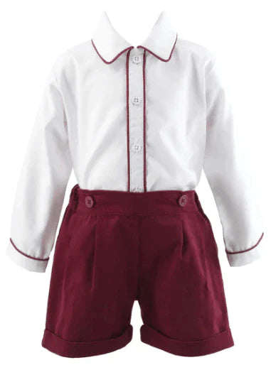 Boy's Long Sleeve Piped Shirt & Corded Short Set - Little Loves Boy Clothing - The Well Appointed House