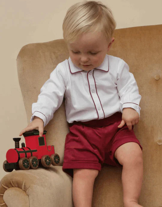 Boy's Long Sleeve Piped Shirt & Corded Short Set - Little Loves Boy Clothing - The Well Appointed House