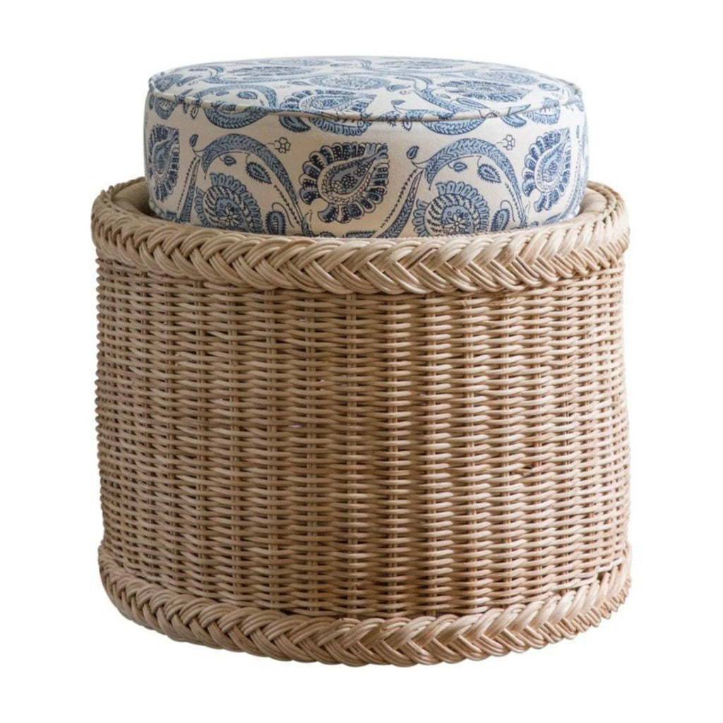 Braided Wicker Chatham Upholstered Foot Stool - Ottomans, Benches & Stools - The Well Appointed House