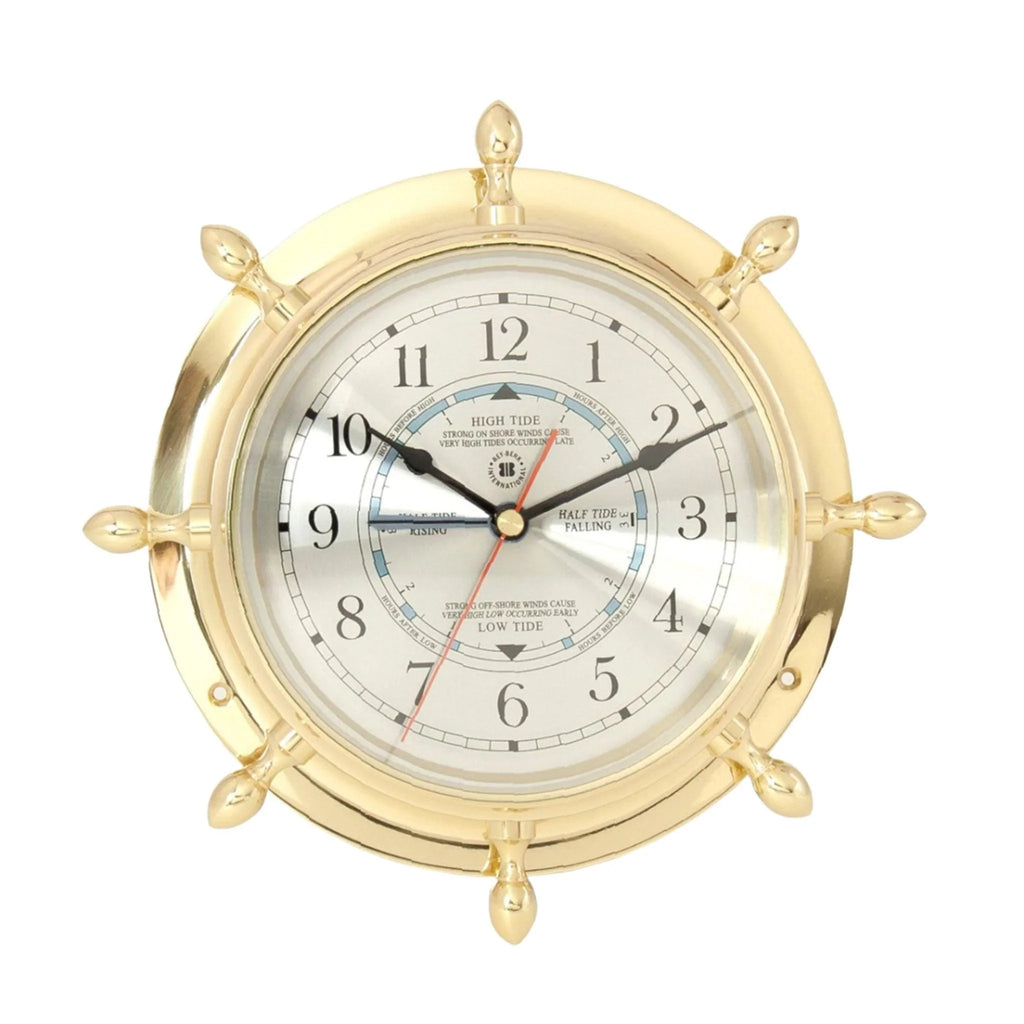 Brass Ship's Wheel Nautical Tide-Time Clock - Gifts for Him - The Well Appointed House