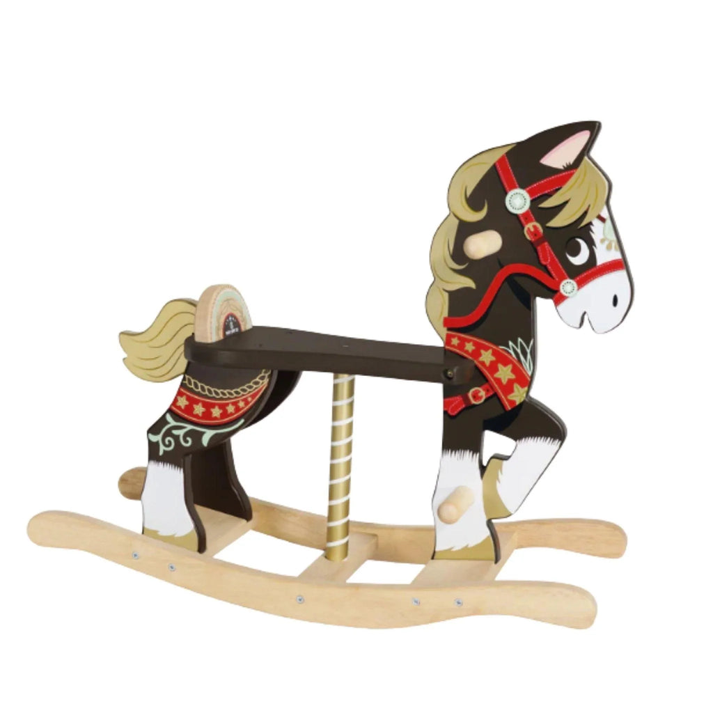 Brown & Gold Wooden Rocking Horse For Kids - Little Loves Rockers & Rocking Horses - The Well Appointed House