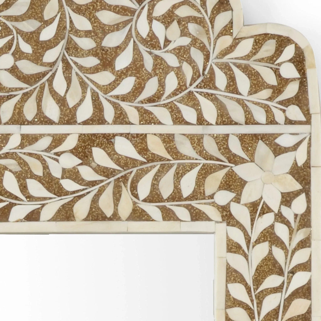Brown and White Bone Inlay Wood Mirror - Wall Mirrors - The Well Appointed House
