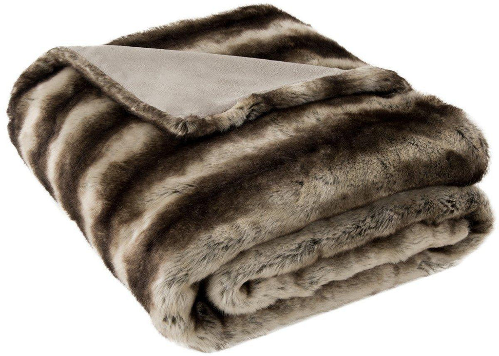 Brown and White Faux Fur Striped Throw Blanket - Throw Blankets - The Well Appointed House
