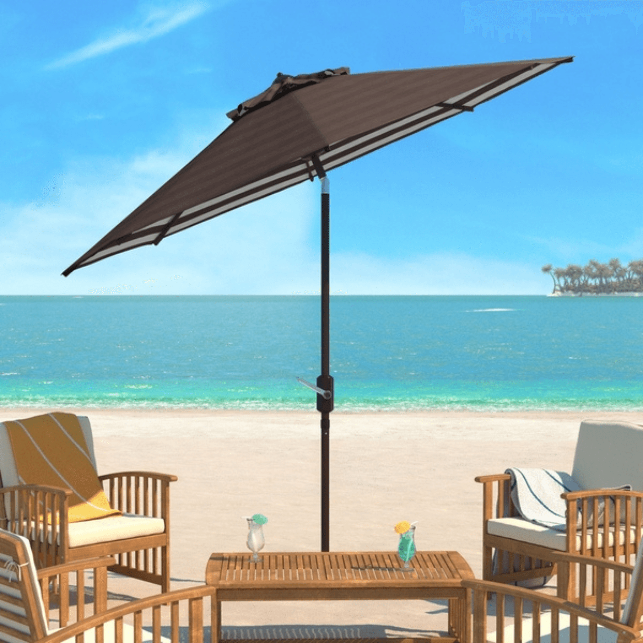 Safavieh Athens Inside Out Striped 9Ft Crank Outdoor Auto Tilt Umbrella