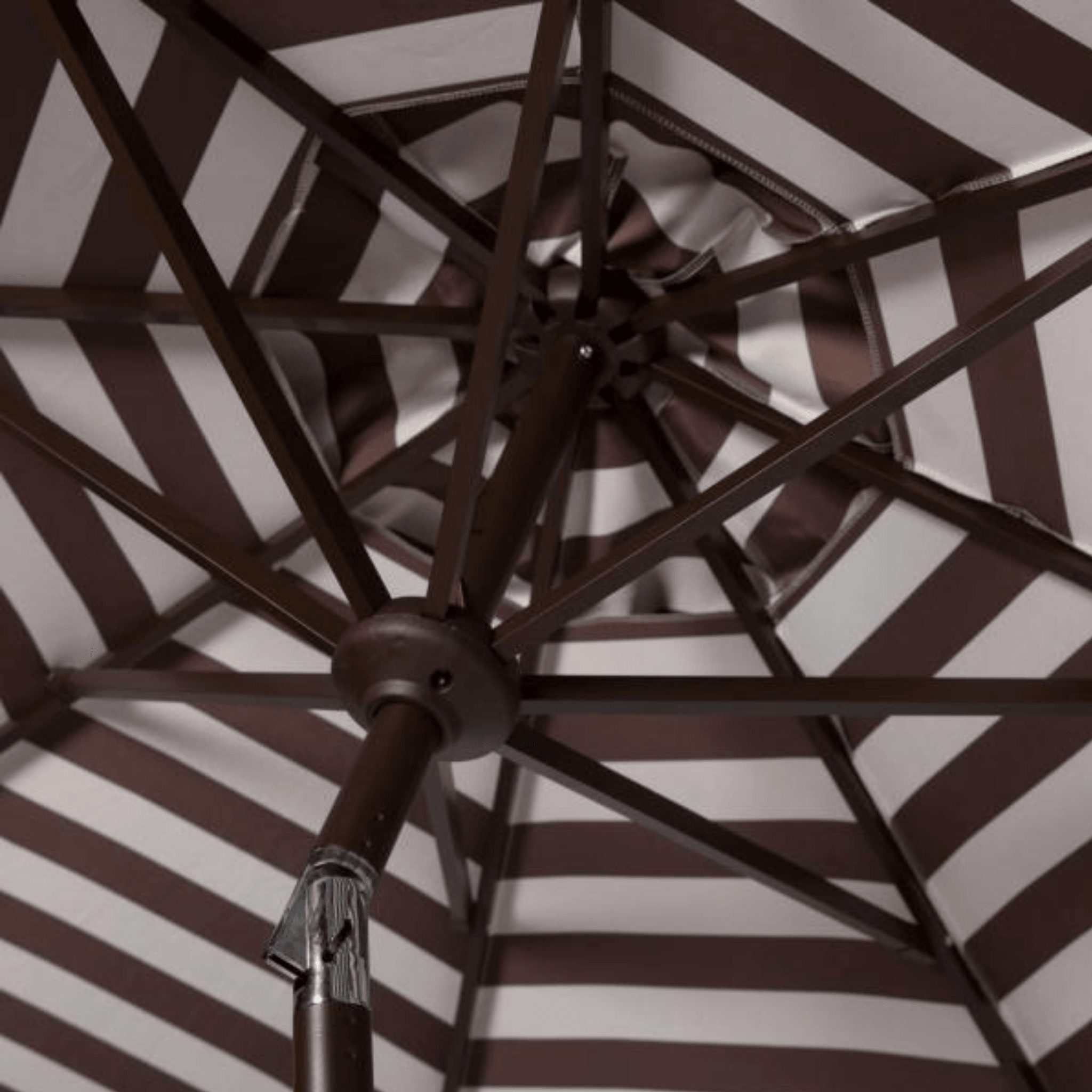 brown striped patio umbrella Safavieh Athens Inside Out Striped 9Ft Crank Outdoor Auto Tilt Umbrella
