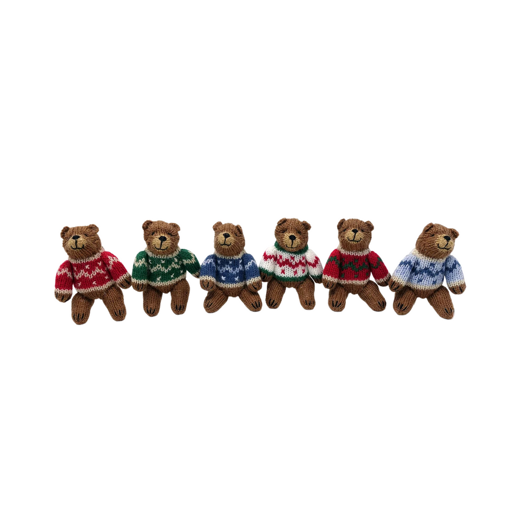 Set of Six Handmade Brown Bear Christmas Ornaments - The Well Appointed House