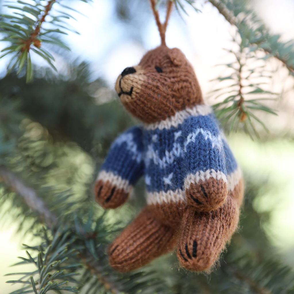 Set of Six Handmade Brown Bear Christmas Ornaments - The Well Appointed House