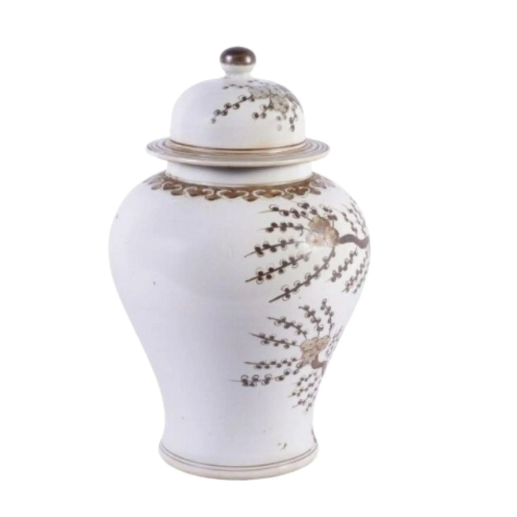Brown Porcelain Hong Wu Plum Blossom Motif Temple Jar - Vases & Jars - The Well Appointed House