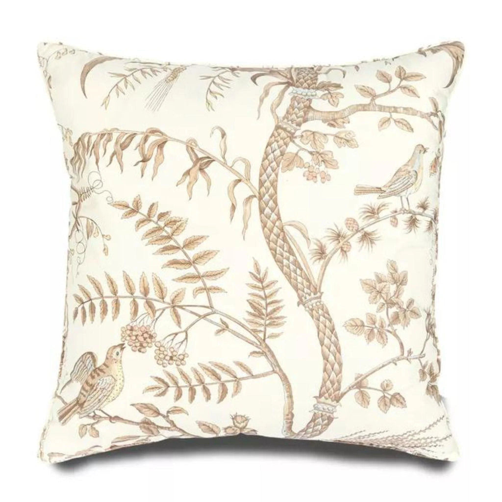 Brunschwig & Fils Beige Bird and Thistle Cotton Decorative Throw Pillow - Pillows - The Well Appointed House