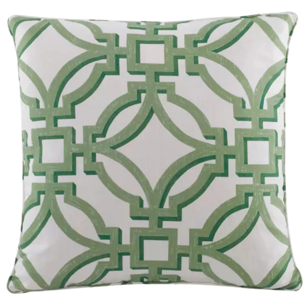 Brunschwig & Fils Green and White Fretwork Decorative Throw Pillow - Pillows - The Well Appointed House