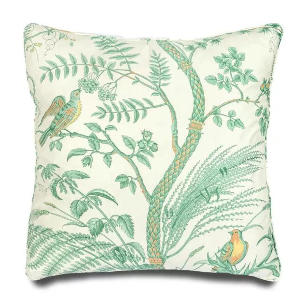 Brunschwig & Fils Green Bird and Thistle Cotton Decorative Throw Pillow - Pillows - The Well Appointed House